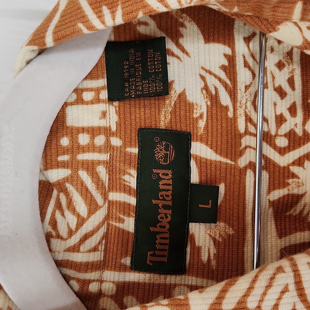 Timberland Hawaiian print button up shirt light orange brown large - Picture 2 of 9